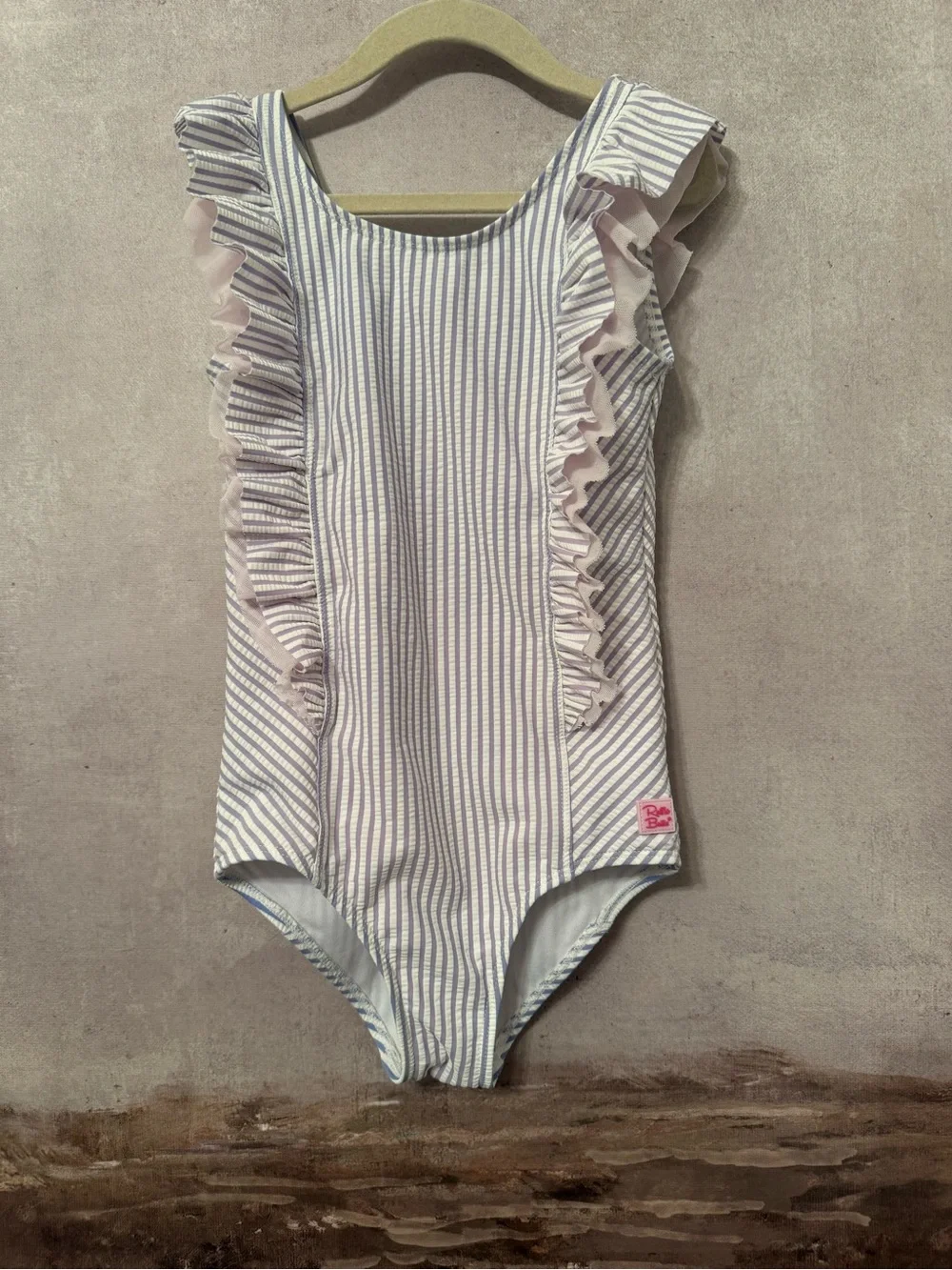 Seersucker Waterfall One Piece Swimsuit Size 8 ~ Ruffle Butts